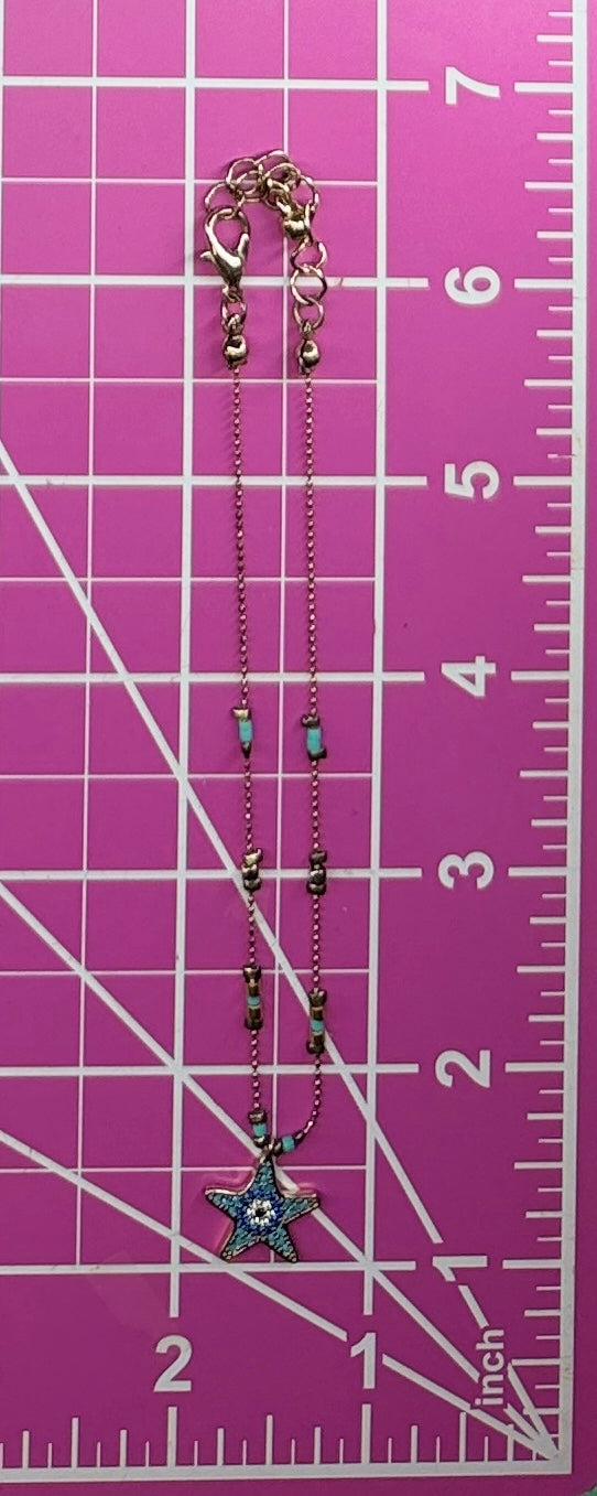 Vintage Gold Tone Anklet w/ Turquoise Bead Accents and Starfish Charm