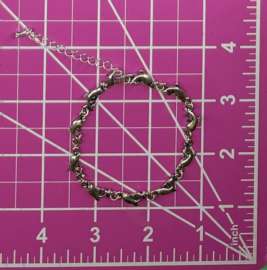 Vintage Silver Tone Dolphin Link Bracelet