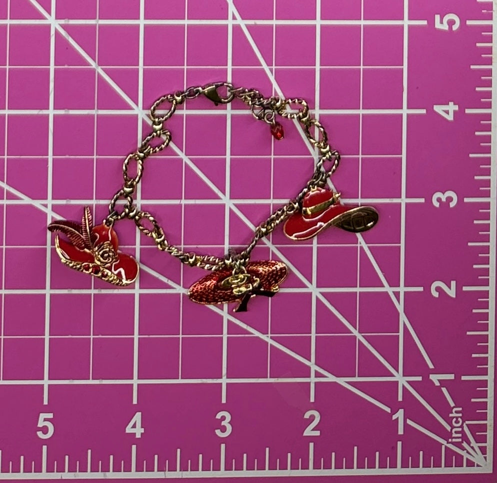 Vintage Avon Red Hat Society Gold Tone Charm Bracelet