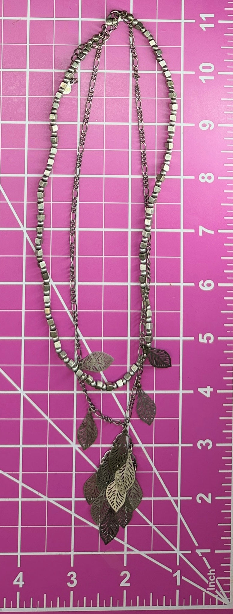 Vintage Xiomara Castro Multi-Strand Silver-Tone Necklace w/ Leaf Charms