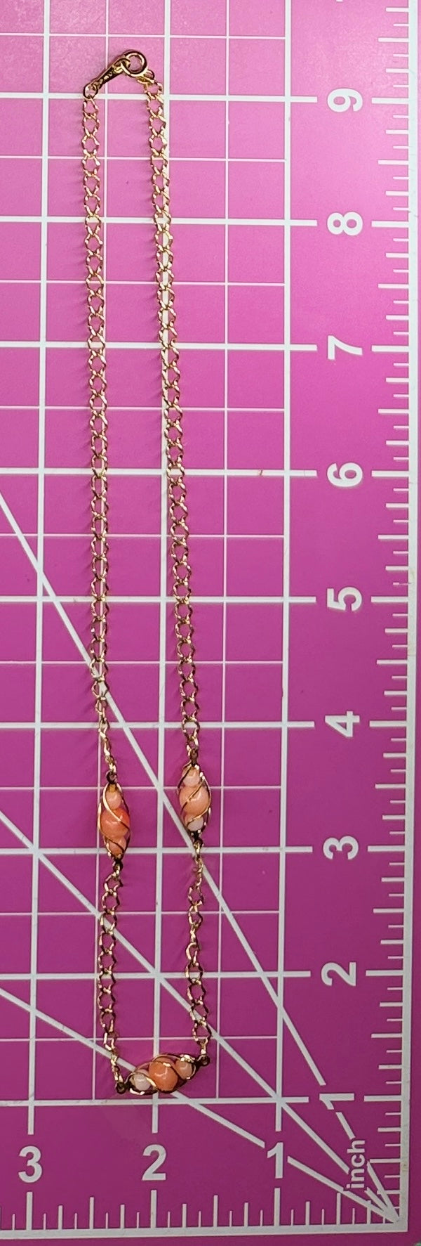 Vintage Avon Gold Tone Chain Necklace w/ Caged Faux Coral Beads
