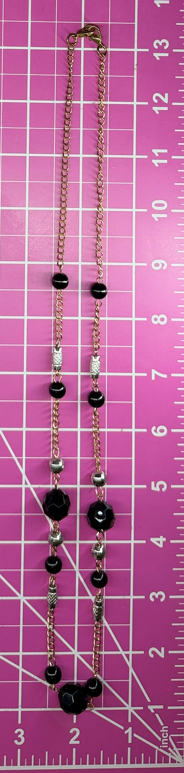 Vintage Gold Tone Long Necklace w/ Black Faceted Beads