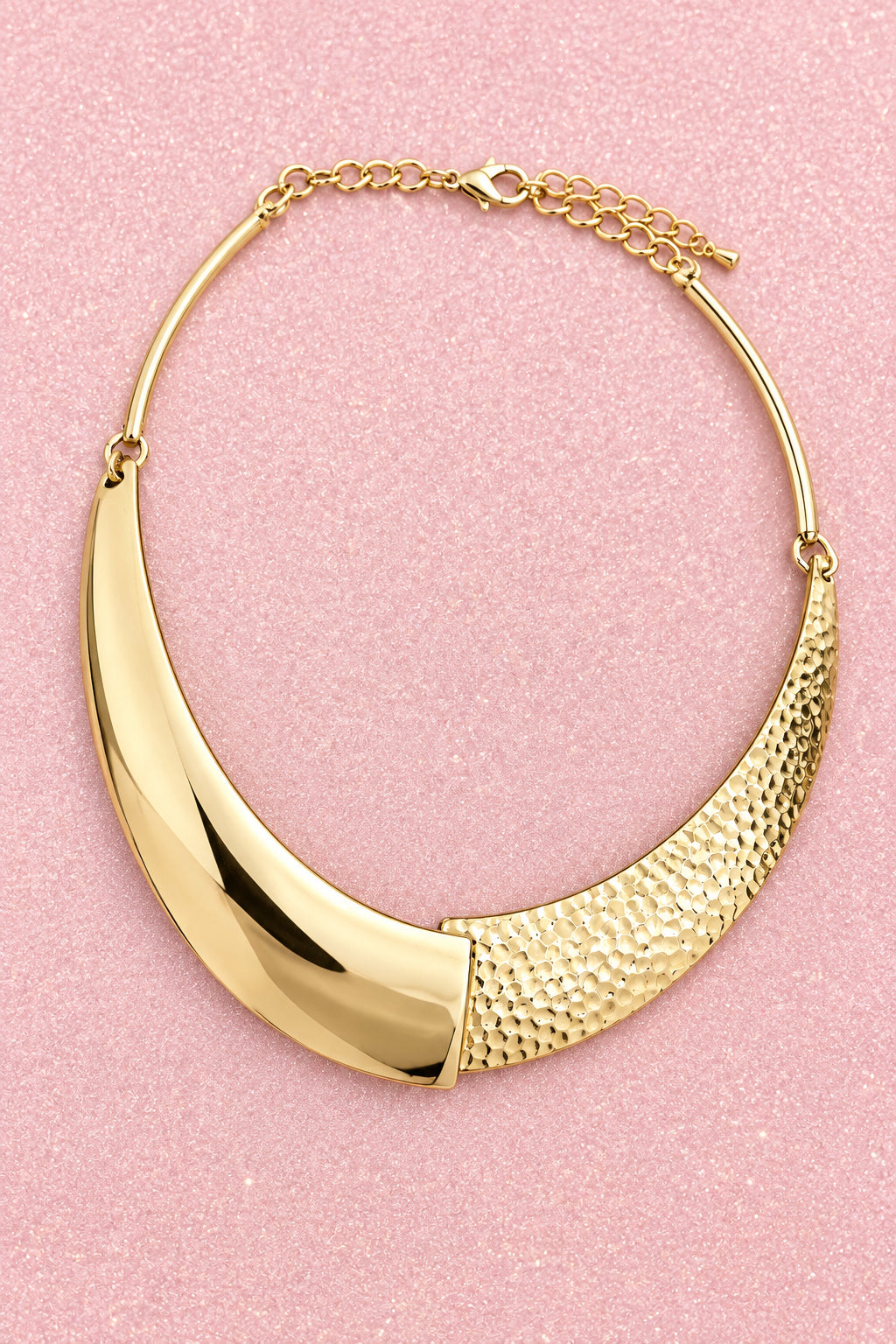 Vintage 1098's Gold Tone Mixed Texture Statement Bib Collar Necklace