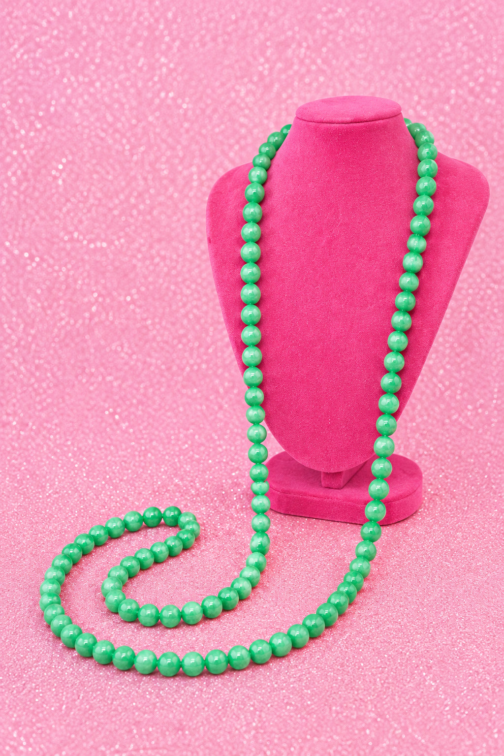 Vintage Long Strand of Polished Green Jadeite Bead Necklace