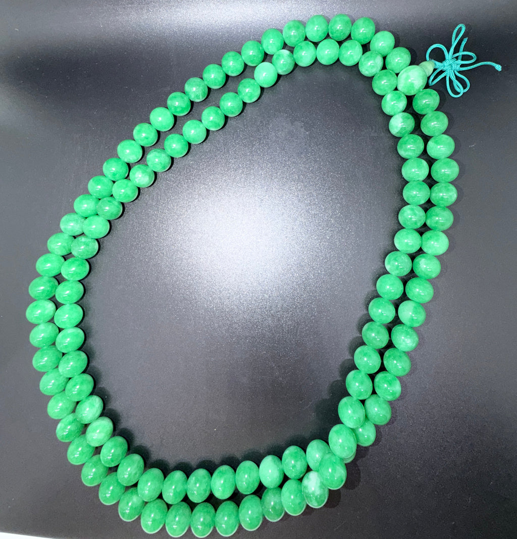 Vintage Long Strand of Polished Green Jadeite Bead Necklace