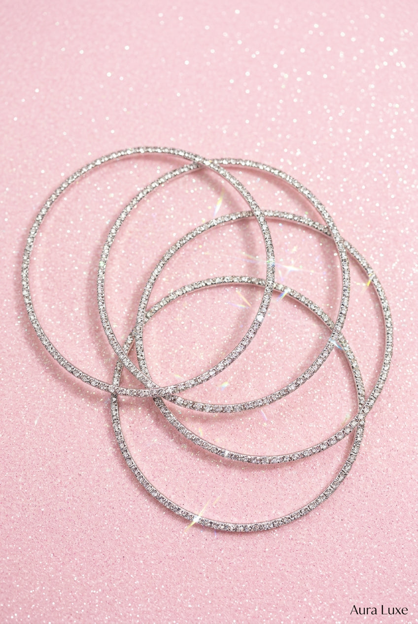 Vintage Set of 6 Thin Diamond-Cut Silver Tone Bangles