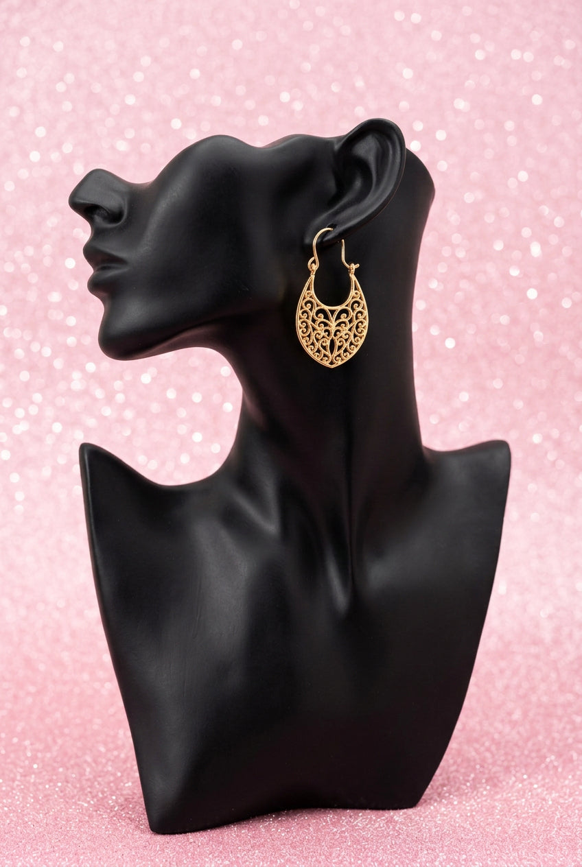 2000's Vintage Rose Gold Plated Filigree Drop Earrings w/ Basket Design