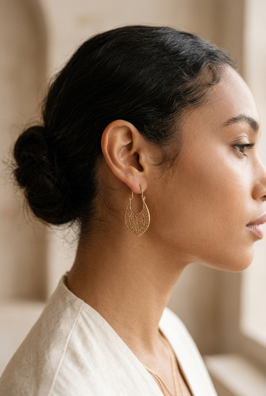 2000's Vintage Rose Gold Plated Filigree Drop Earrings w/ Basket Design