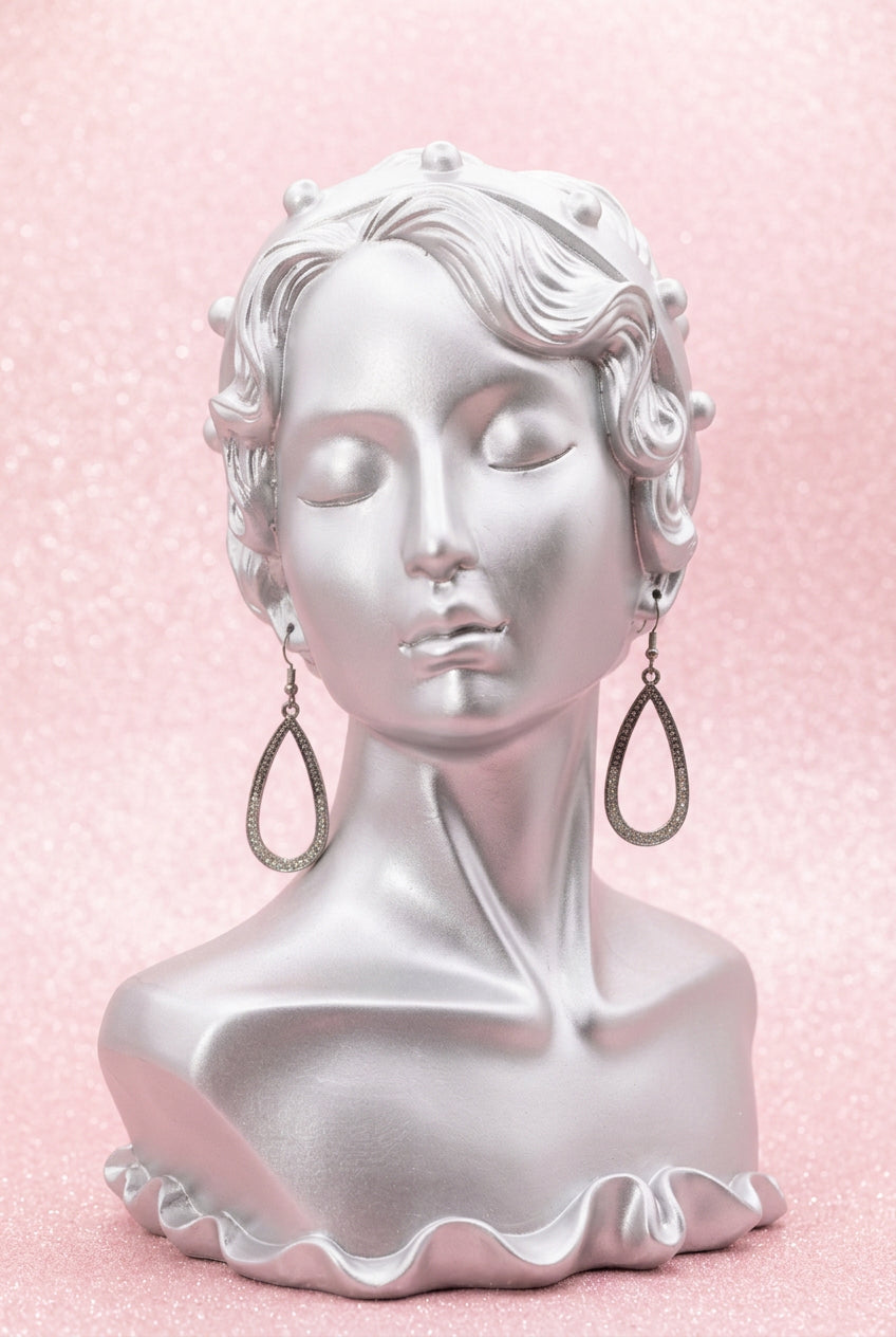 2000's Silver-Tone Teardrop Dangle Earrings w/ Rhinestone Accents