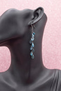 1970's Vintage Silver-tone Blue Teardrop Crystal Cluster Earrings