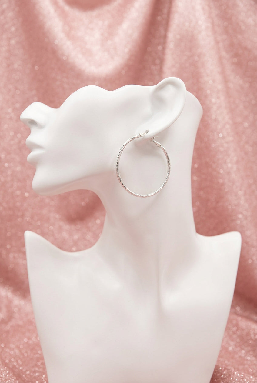 1990s Silver-tone Twisted Texture Hoop Earrings