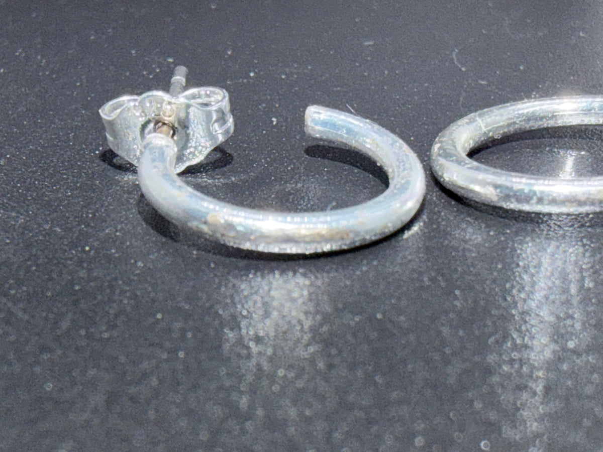 1970s Vintage Silver-tone Small Hoop Stud Earrings w/ 925 Sterling Silver Backs