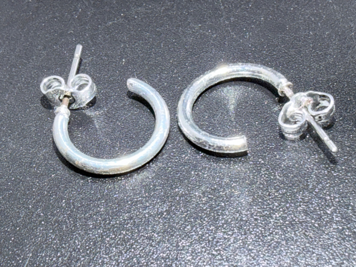 1970s Vintage Silver-tone Small Hoop Stud Earrings w/ 925 Sterling Silver Backs