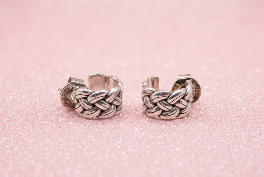 1990s Vintage Brighton Interlock Woven Hoop Earrings w/ MLD TH 925 Sterling Silver Backs