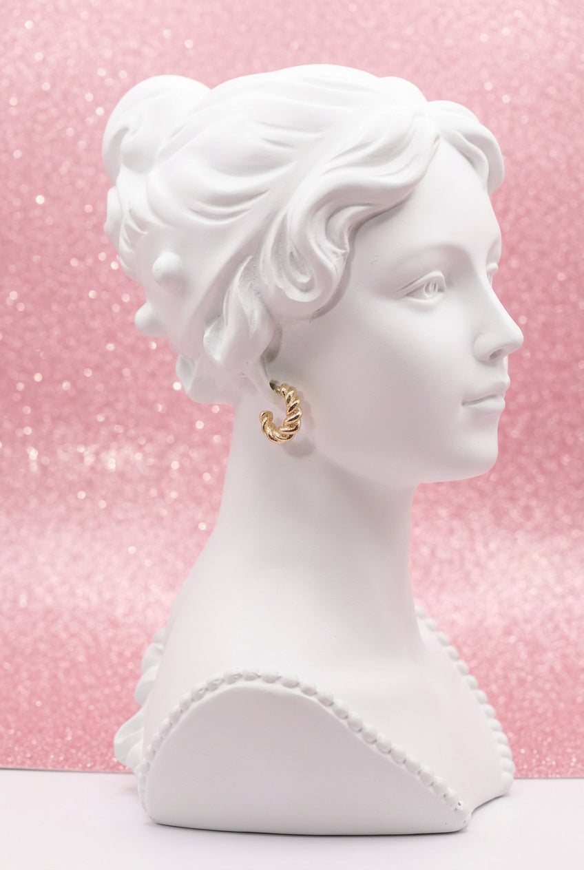 80s Vintage Gold-Tone Twisted Rope Huggie Hoop Earrings