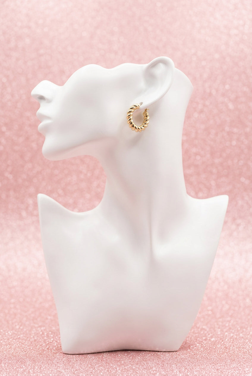 80s Vintage Gold-Tone Twisted Rope Huggie Hoop Earrings