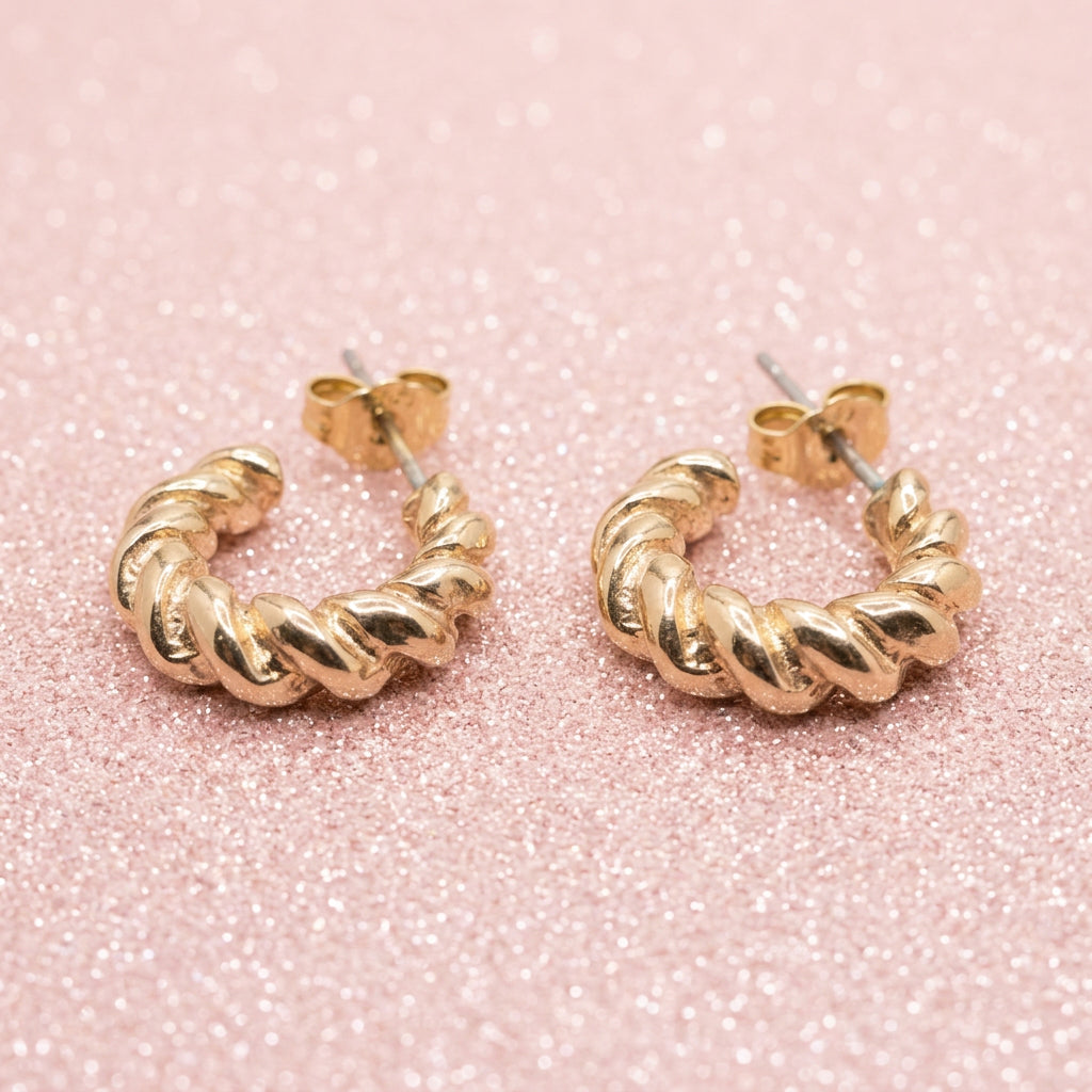 80s Vintage Gold-Tone Twisted Rope Huggie Hoop Earrings