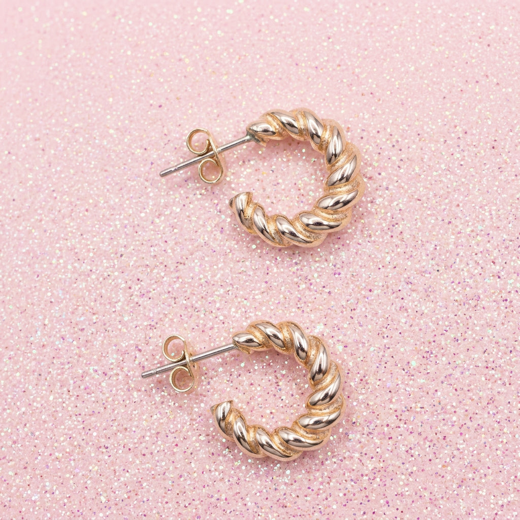 80s Vintage Gold-Tone Twisted Rope Huggie Hoop Earrings