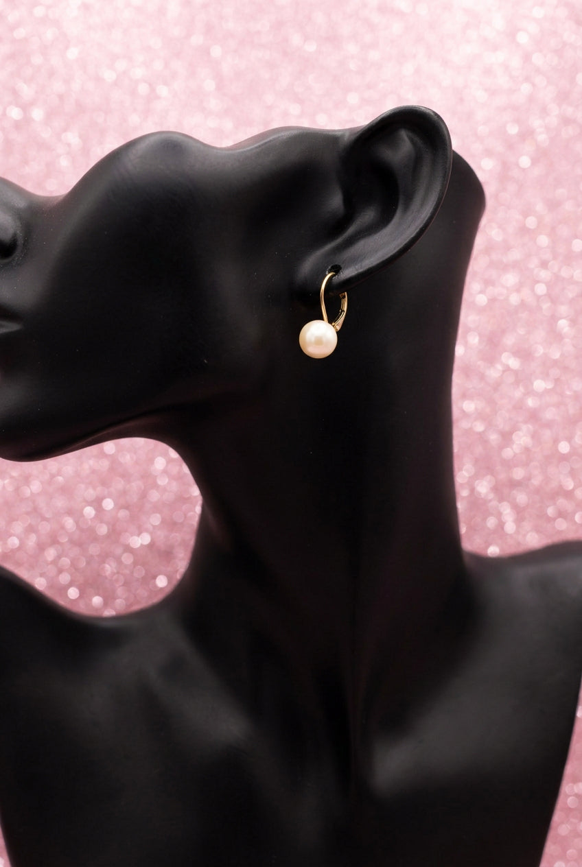 2000s Vintage Gold-tone Leverback Faux Pearl Drop Earring