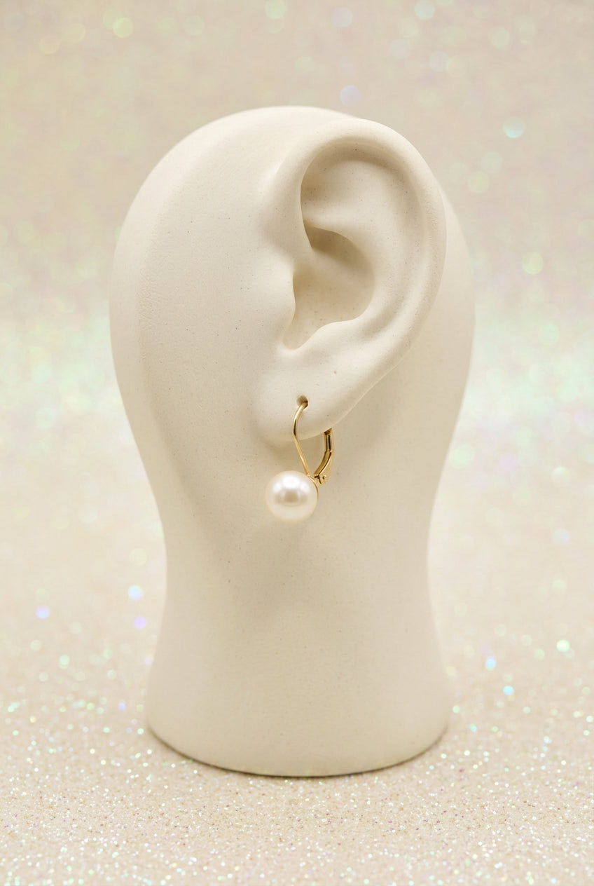 2000s Vintage Gold-tone Leverback Faux Pearl Drop Earring