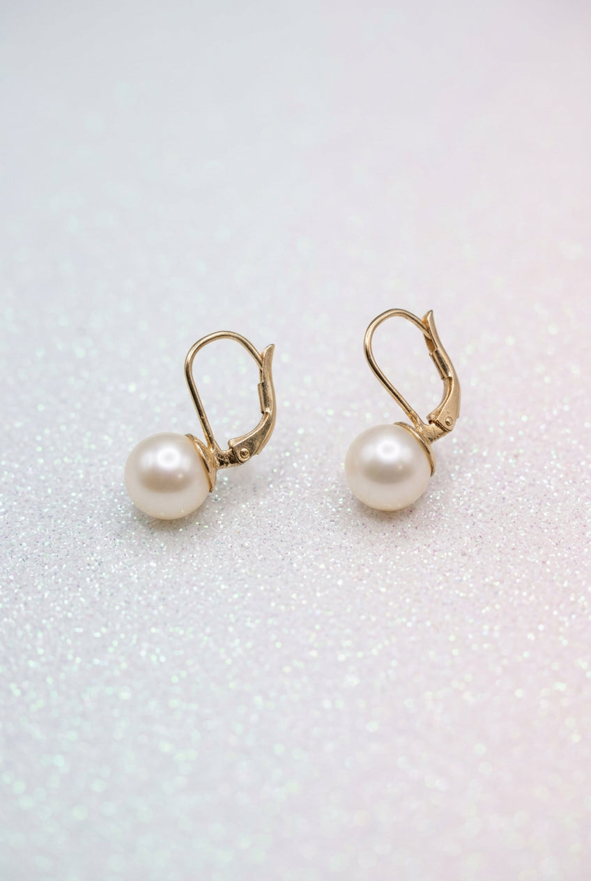 2000s Vintage Gold-tone Leverback Faux Pearl Drop Earring