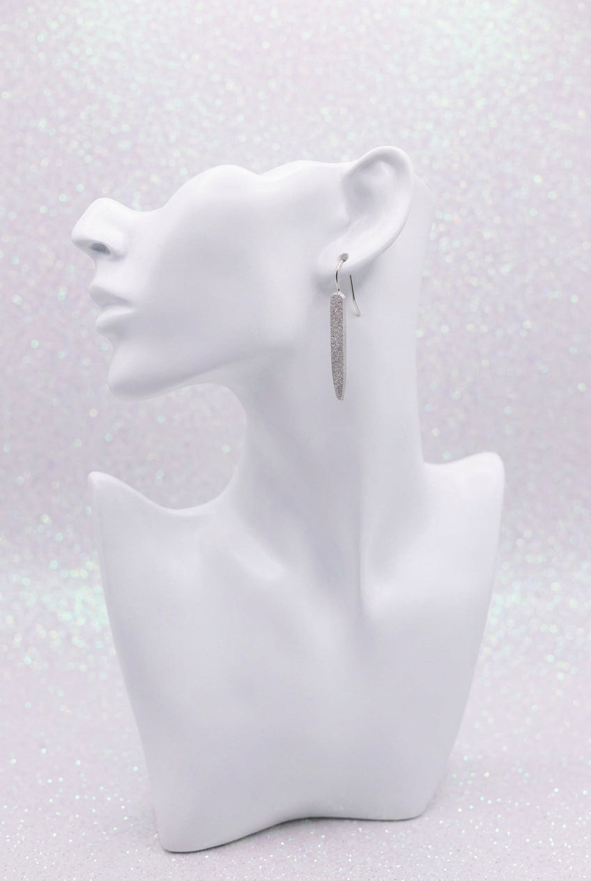 2000s Vintage Minimalist Silver-tone Curved Bar Drop Earrings w/ Glitter Finish