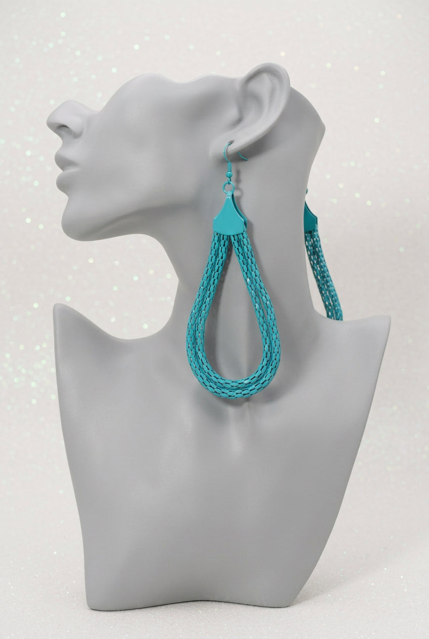 2000s Vintage Turquoise Mesh Teardrop Dangle Earrings
