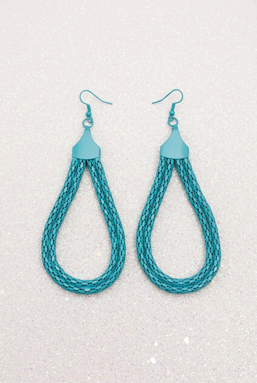 2000s Vintage Turquoise Mesh Teardrop Dangle Earrings