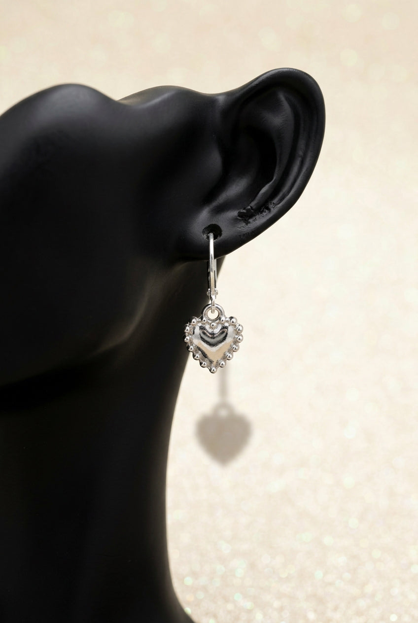 2000s Silver-tone Heart Shaped Leverback Earring