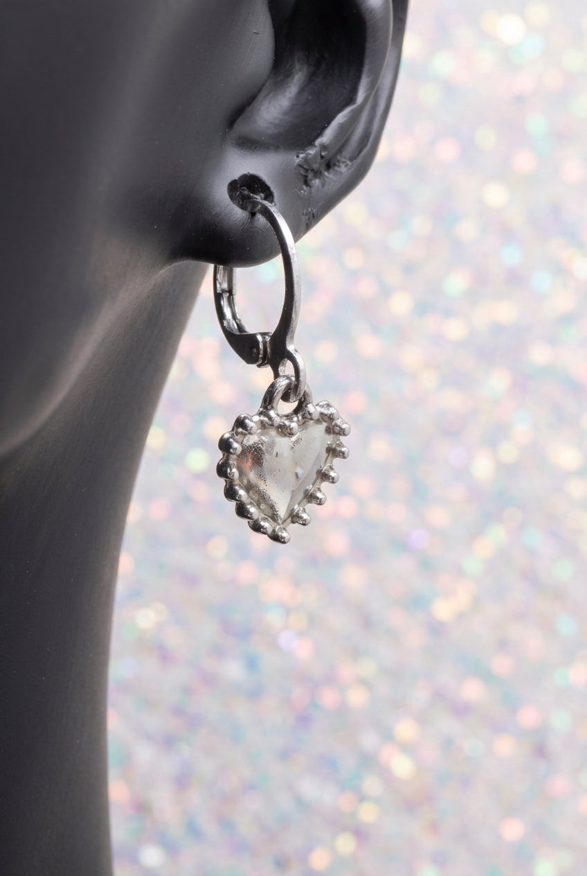 2000s Silver-tone Heart Shaped Leverback Earring