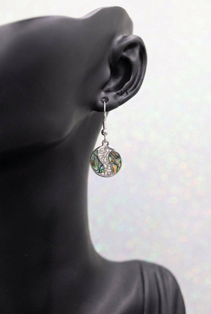 90s Vintage Sterling Silver Abalone Shell Dangle Earrings