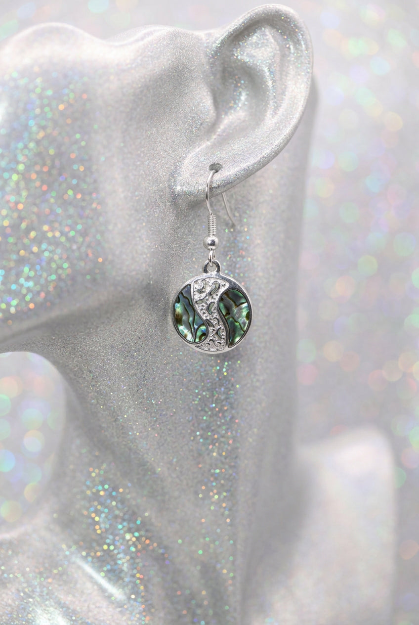 90s Vintage Sterling Silver Abalone Shell Dangle Earrings
