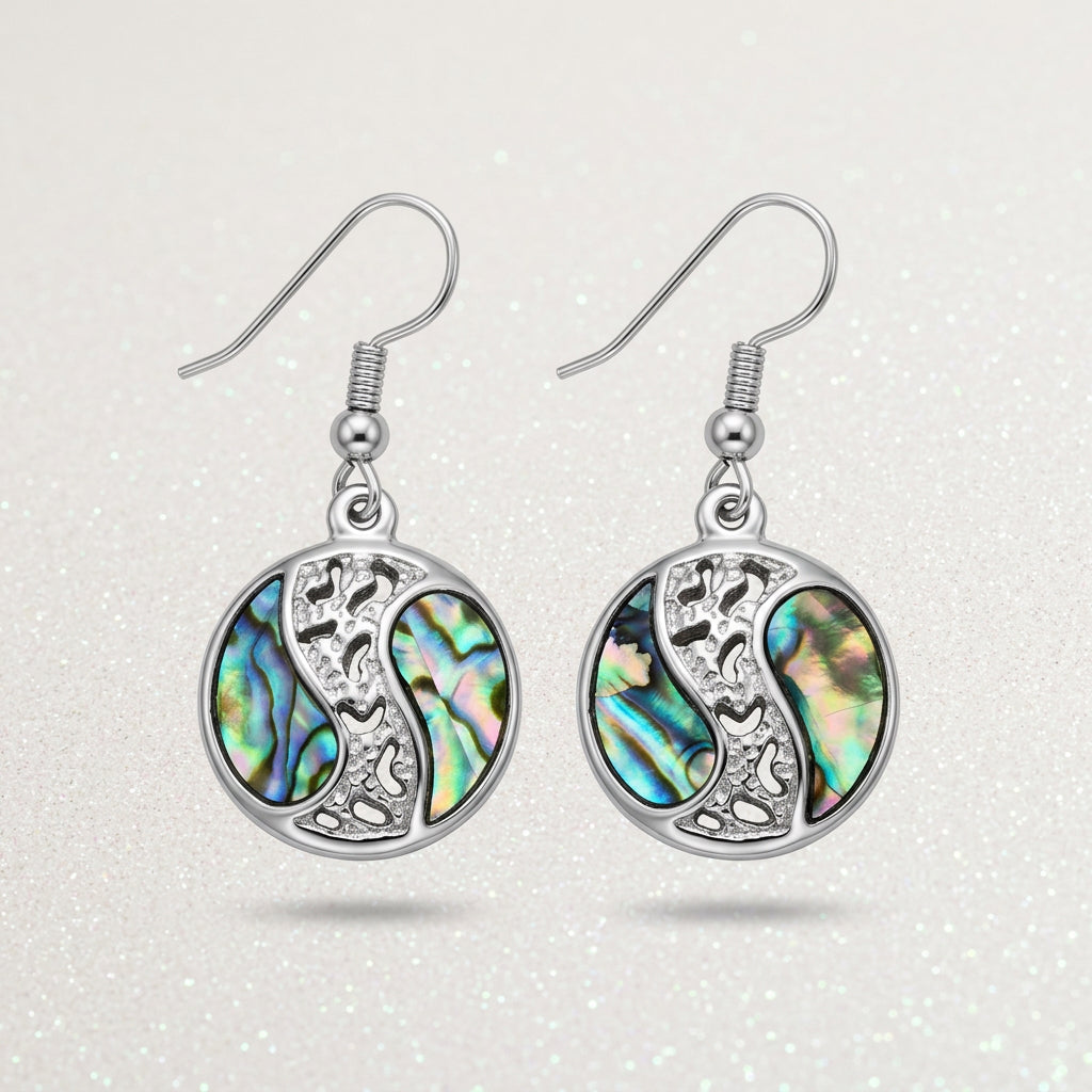 90s Vintage Sterling Silver Abalone Shell Dangle Earrings