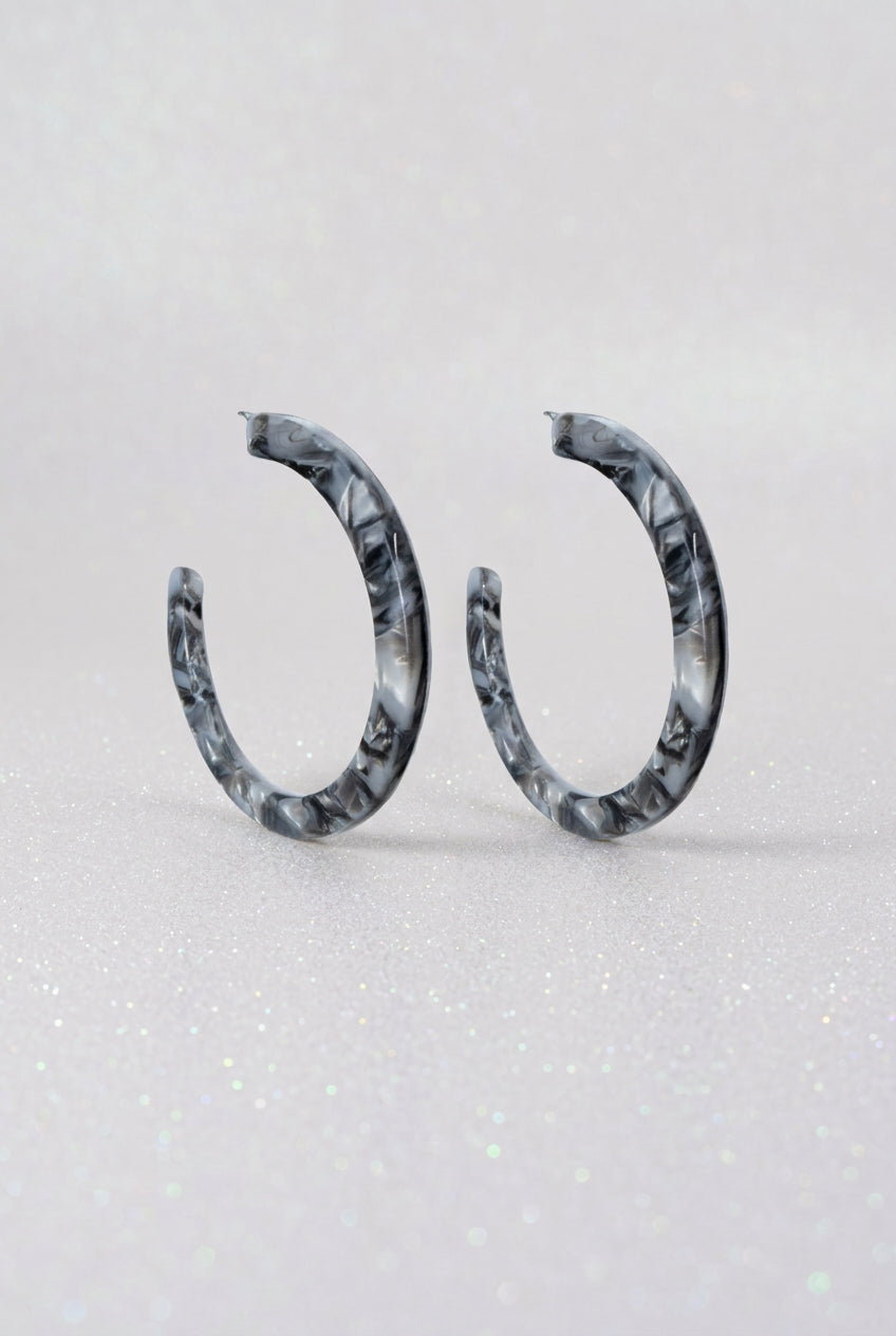 Dove Grey Tortoise Shell Pattern Acetate Hoop Earrings