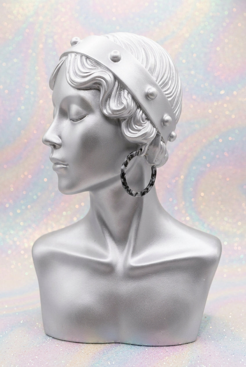 Dove Grey Tortoise Shell Pattern Acetate Hoop Earrings