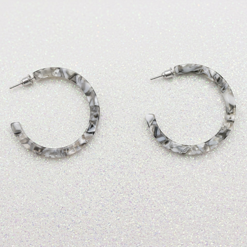Dove Grey Tortoise Shell Pattern Acetate Hoop Earrings