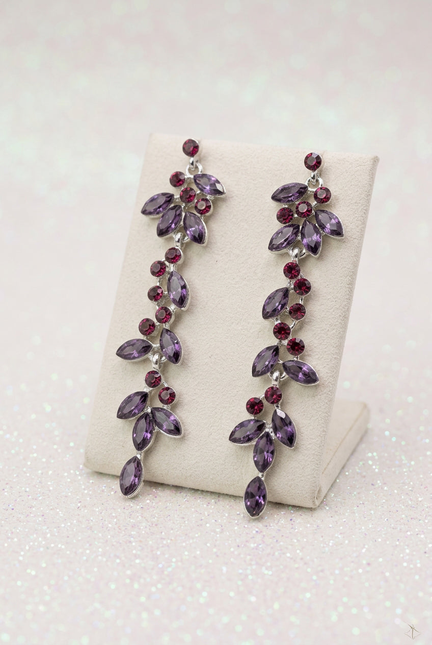 2000s Vintage Purple & Red Marquise Chandelier Dangle Earrings