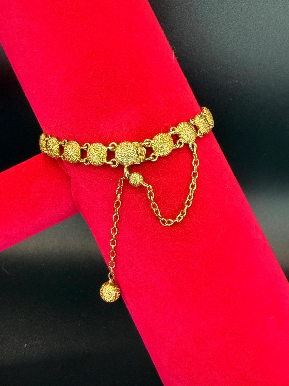 Vintage Textured Gold Tone Link Bracelet w/ Dangling Charm Detail