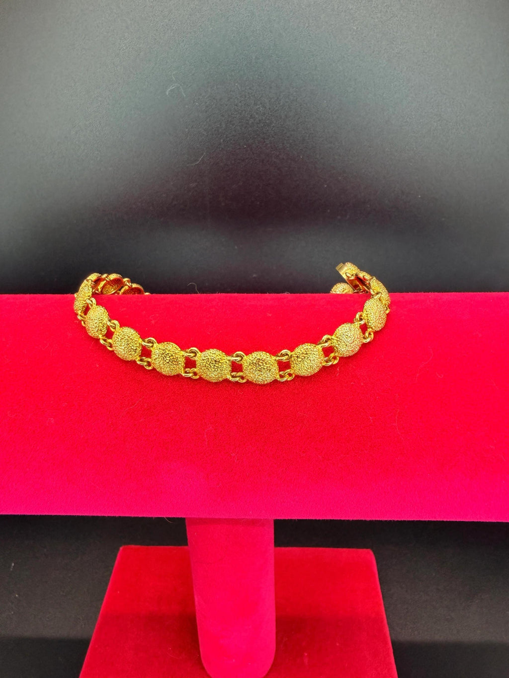 Vintage Textured Gold Tone Link Bracelet w/ Dangling Charm Detail