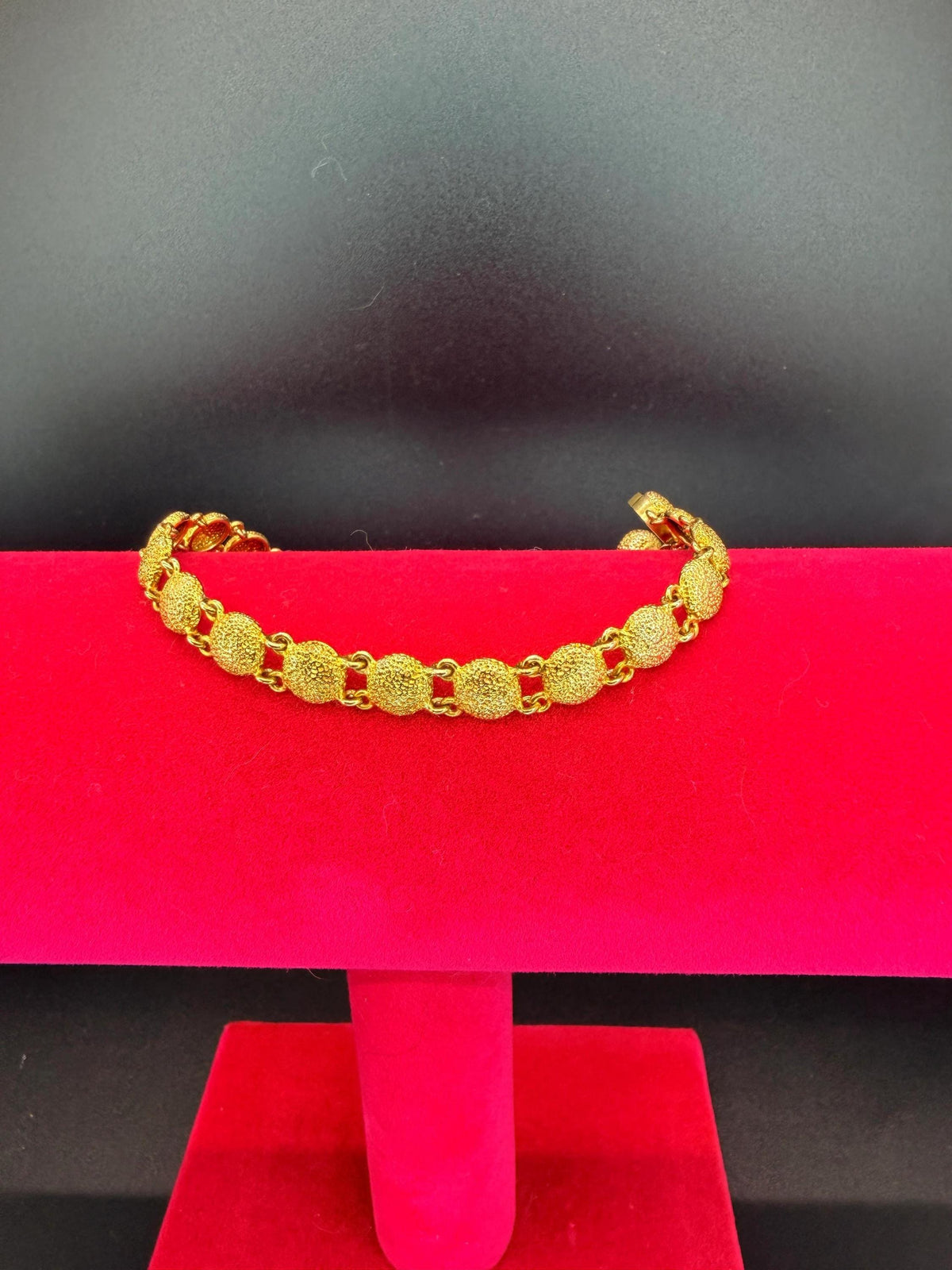 Vintage Textured Gold Tone Link Bracelet w/ Dangling Charm Detail