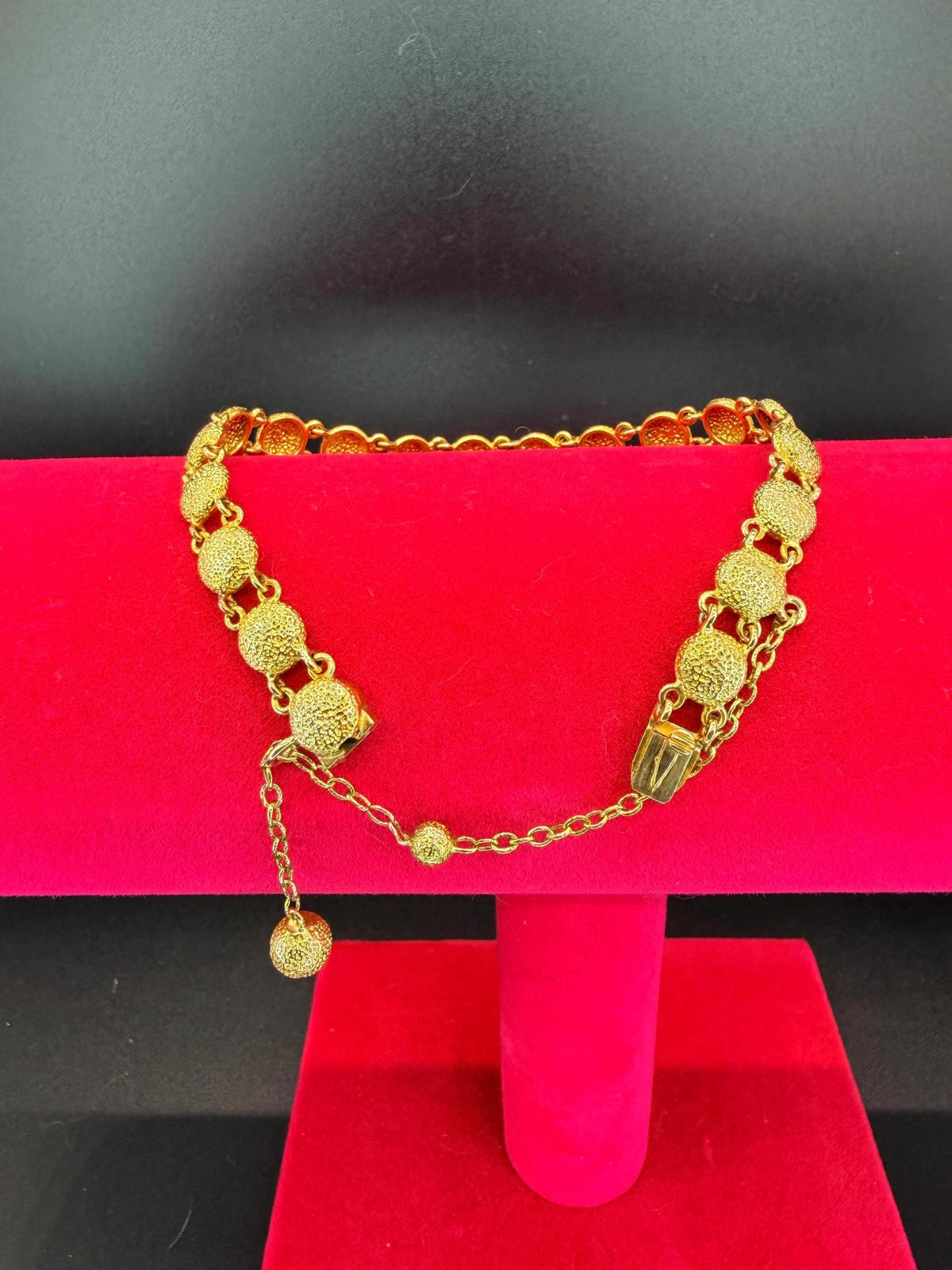 Vintage Textured Gold Tone Link Bracelet w/ Dangling Charm Detail