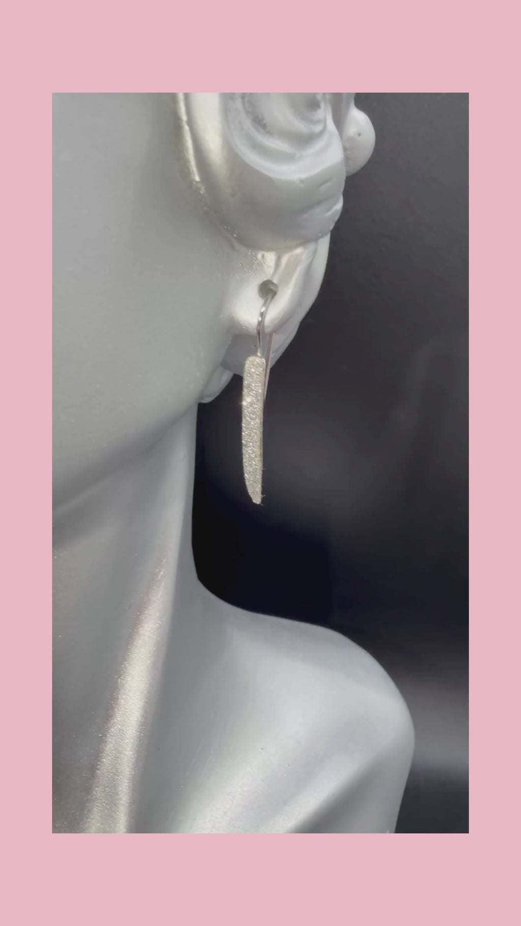 2000s Vintage Minimalist Silver-tone Curved Bar Drop Earrings w/ Glitter Finish