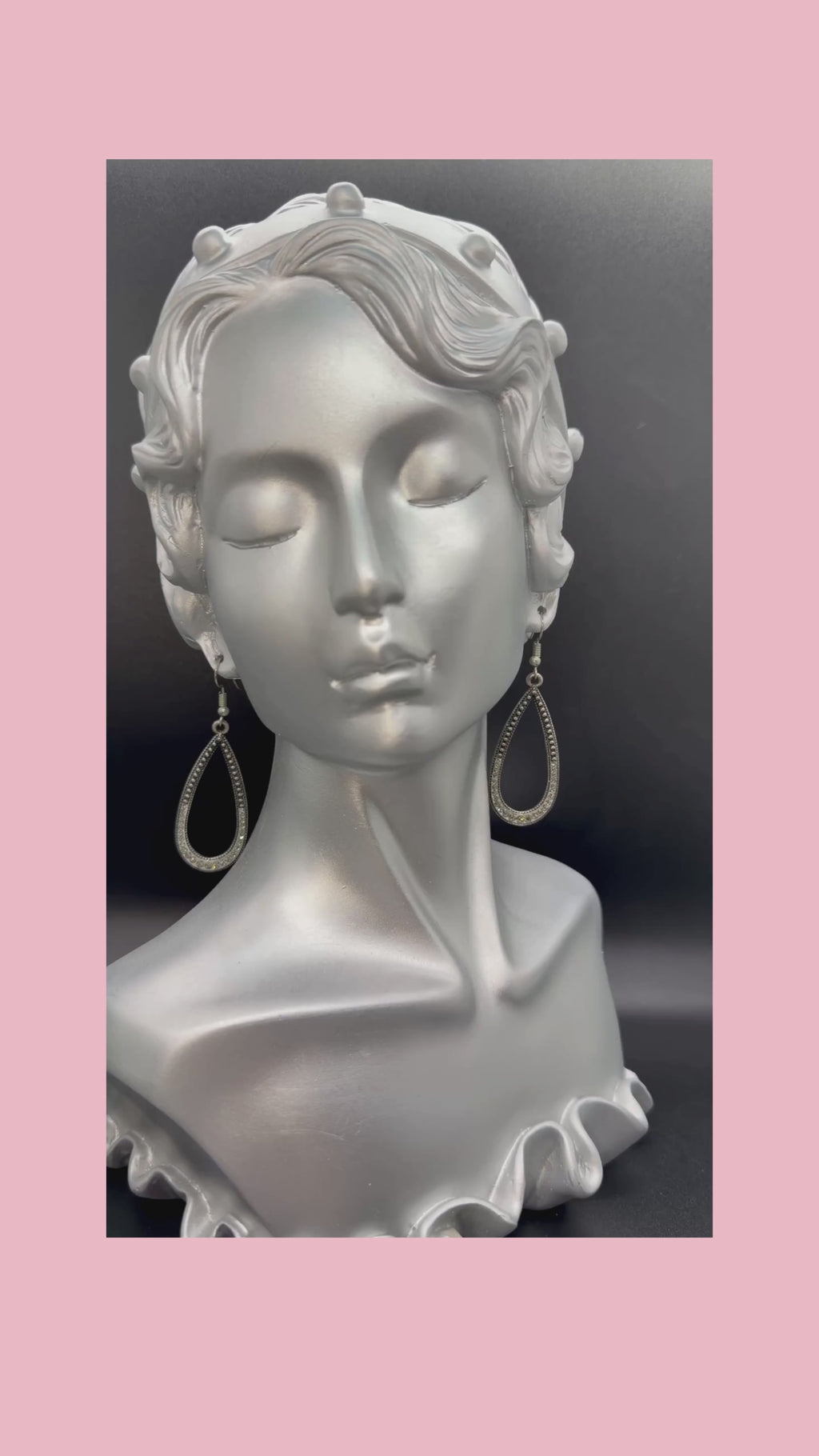 2000's Silver-Tone Teardrop Dangle Earrings w/ Rhinestone Accents