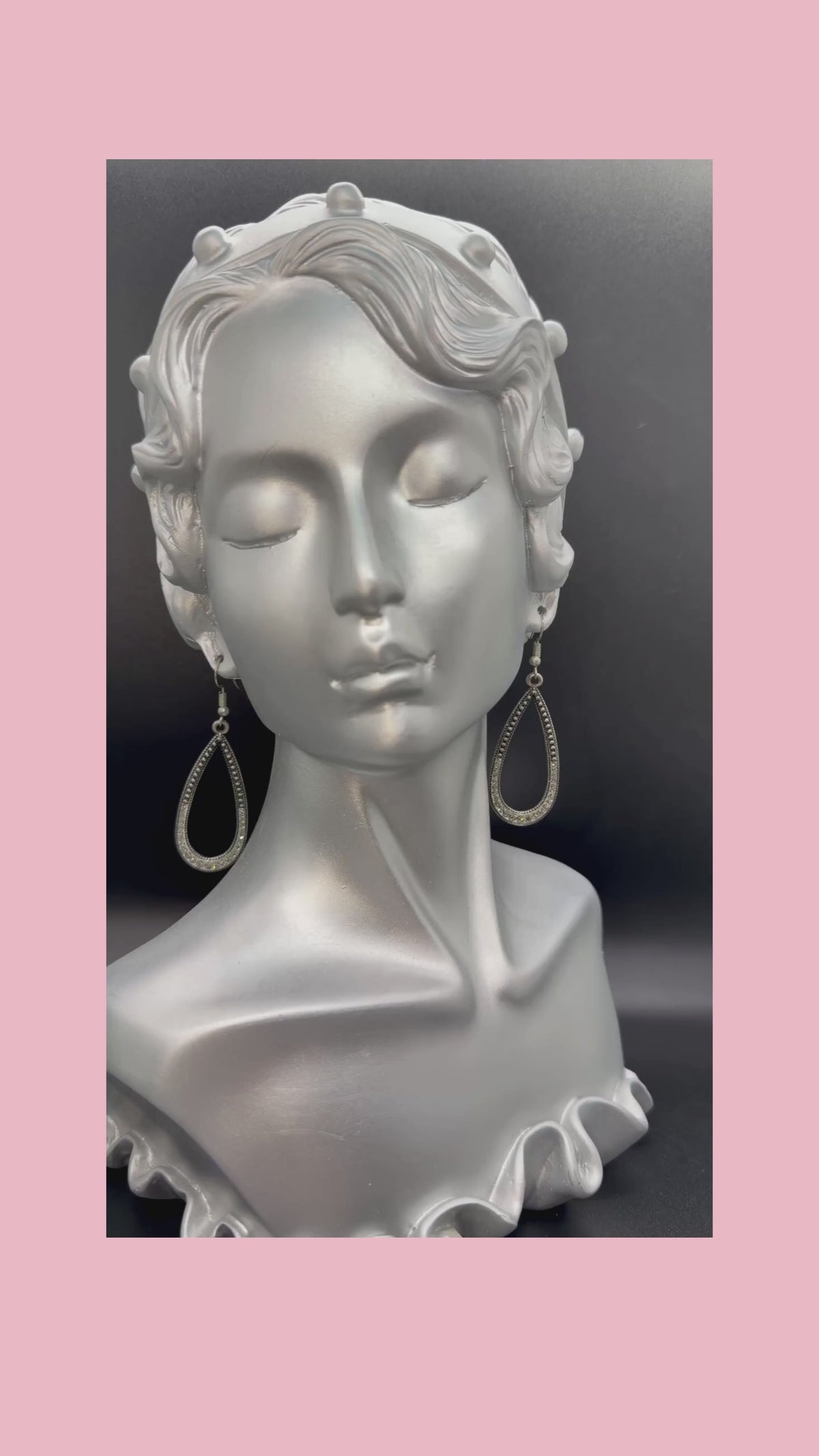 2000's Silver-Tone Teardrop Dangle Earrings w/ Rhinestone Accents
