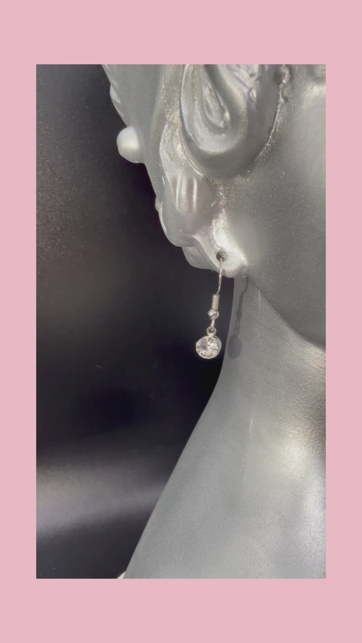 2000s Vintage Minimalist Silver-tone Clear Rhinestone Solitaire Dangle Earrings