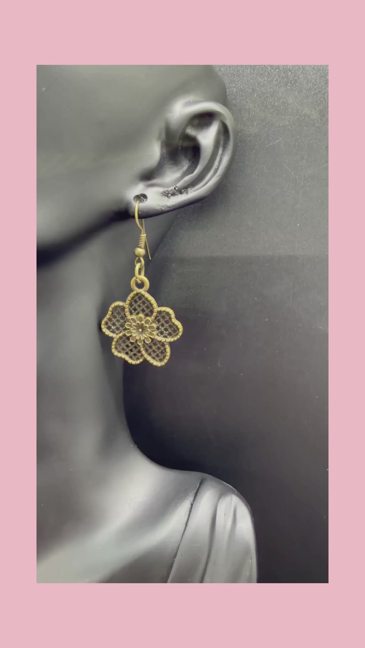 2000's Vintage Antiqued Brass-toned Flower Filigree Dangle Drop Earrings