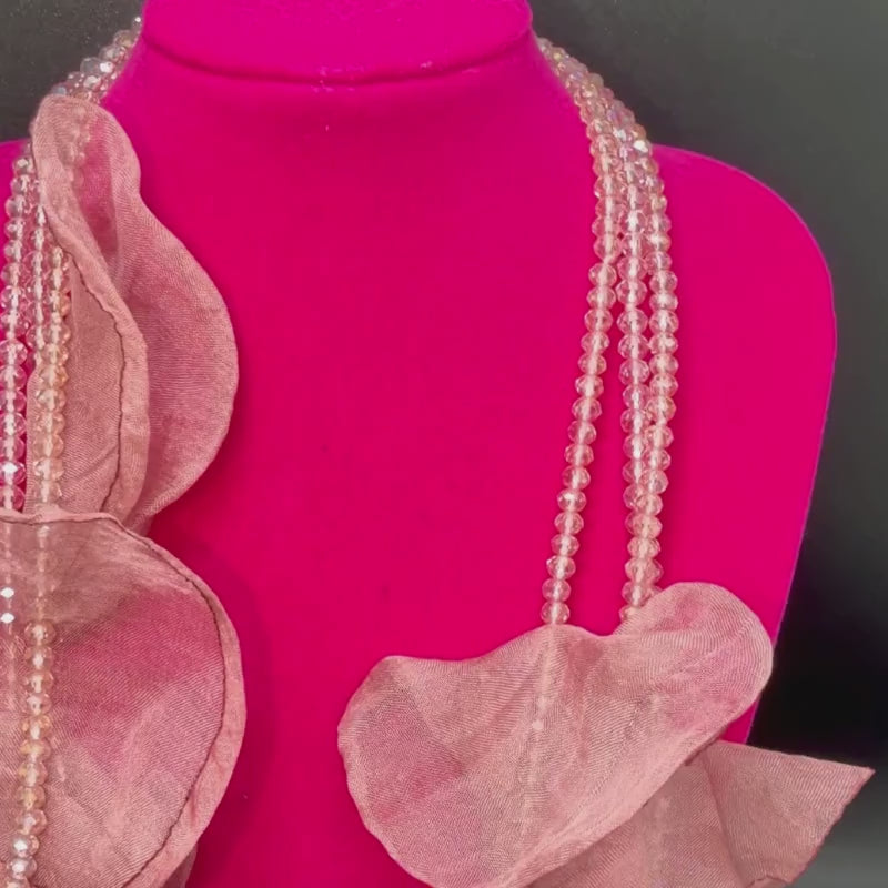 Vintage Chiffon Petal & Beaded Fashion Necklace