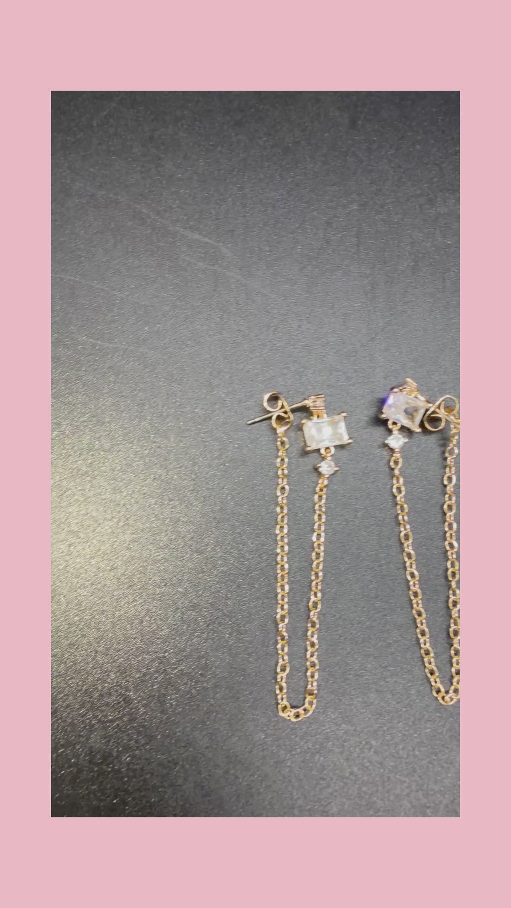 2000s Gold-Tone Chain Link Earrings w/ Baguette & Round Cut Stones