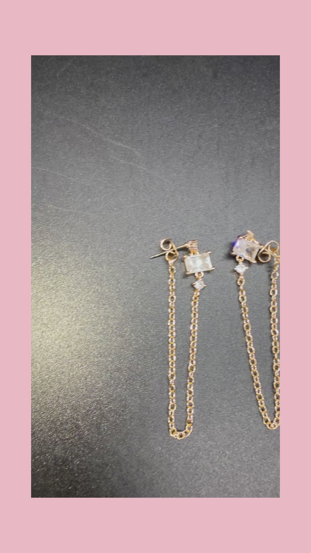 2000s Gold-Tone Chain Link Earrings w/ Baguette & Round Cut Stones