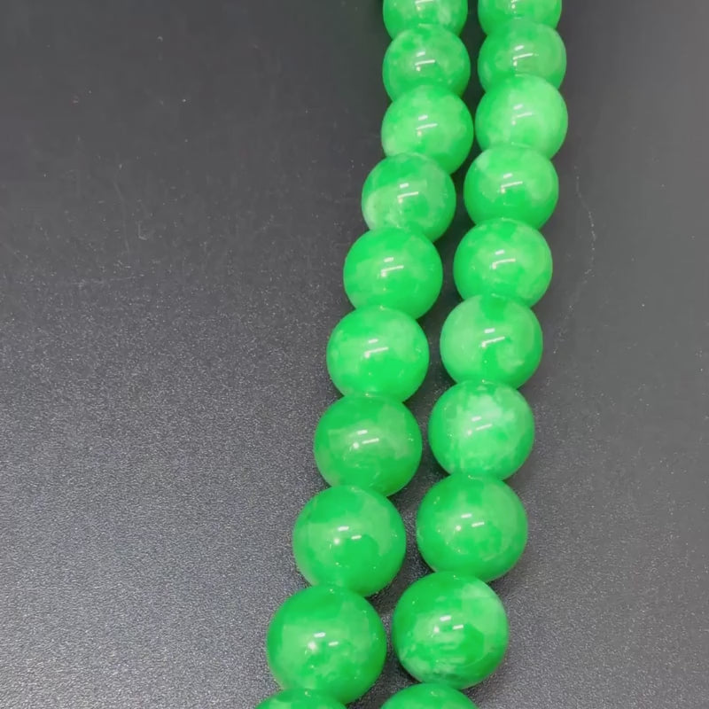 Vintage Long Strand of Polished Green Jadeite Bead Necklace
